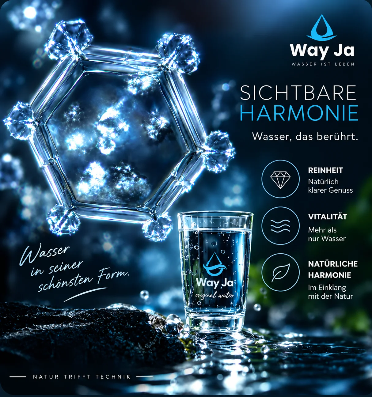 Kristallfotografie einer eingefrorenen Probe von aufbereitetem Way-Ja Wasser